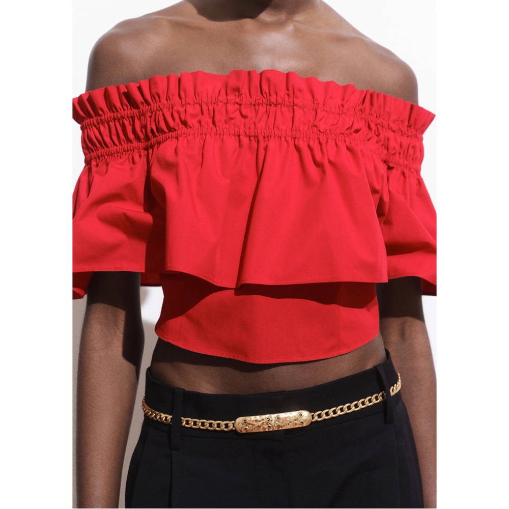 MANGO ~STRAPLESS TOP WITH RUFFLE (NWT)